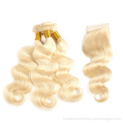 Huashuo 50% OFF Natural Pre-Plucked Hair Line Straight Remy Hair Real 613 Blonde Color Virgin Indian Hair  613 Lace Closure
